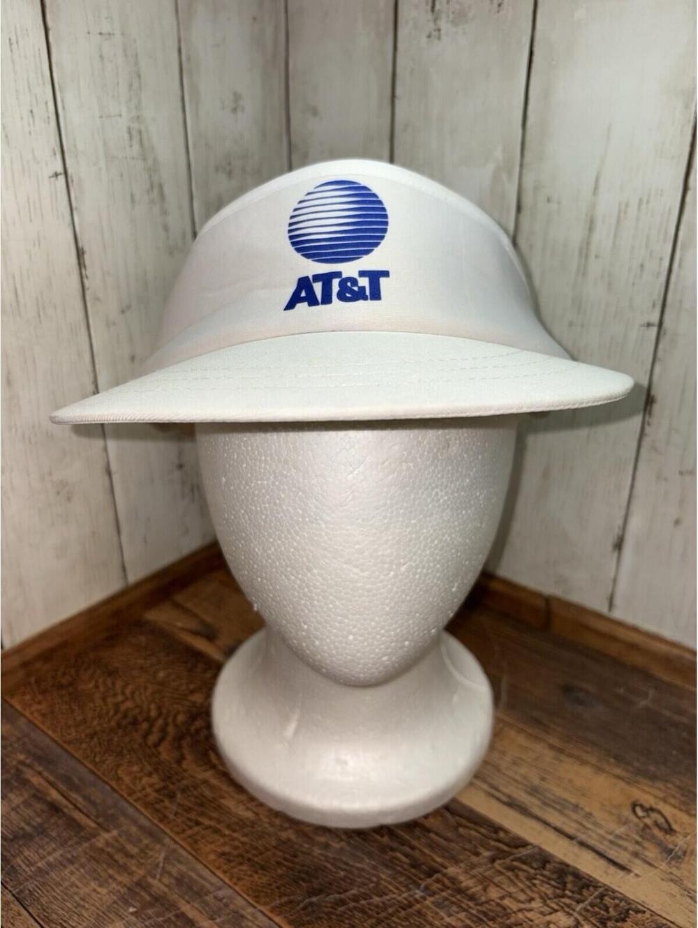 Vintage AT&T Golf Visor Hat Strapback Adjustable White Logo Cotton Sweatband